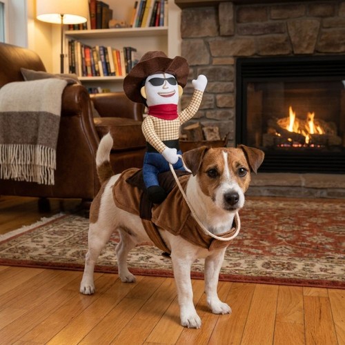 Novelty dog riding - riding, denim